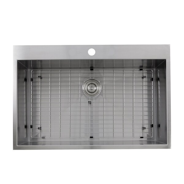 Nantucket Sinks 33In Large Rectangle Single Bowl Self Rimming Stainless Steel Drop In Kitchen Sink, 16 ga. 1 Hole ZR3322-S-16 - main